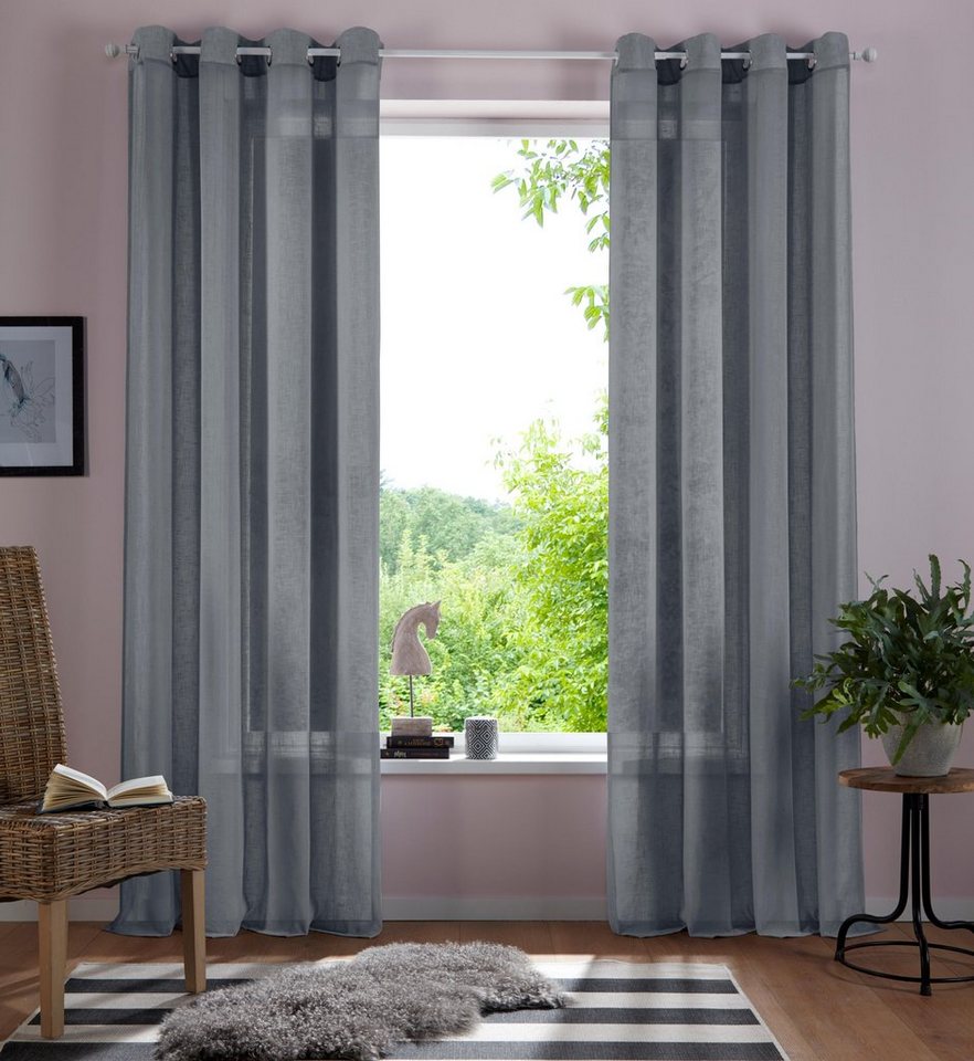 Home affaire Gardine Mara, Ösen (1 St), transparent, transparent, Leinen Optik, monochrom, basic von Home affaire