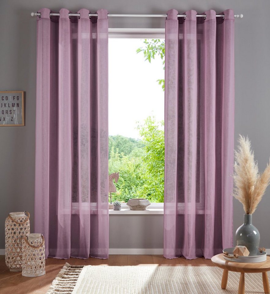 Home affaire Gardine Mara, Ösen (1 St), transparent, transparent, Leinen Optik, monochrom, basic von Home affaire