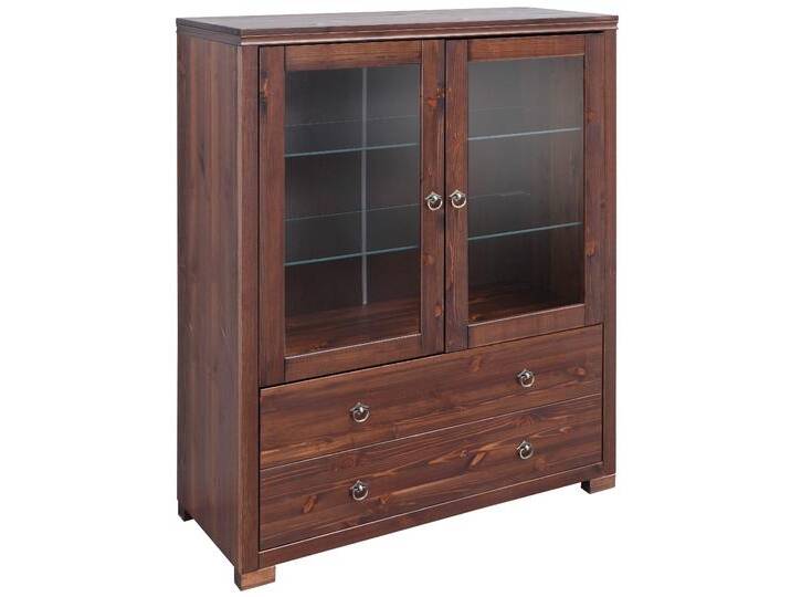 Highboard HOME AFFAIRE Gotland , braun (dunkelbraun), B:101cm H:130cm T:40cm, Sideboards, Vitrine, Breite 101 cm, Türen mit Glaseinsätzen, aus massiver Kiefer von Home-affaire