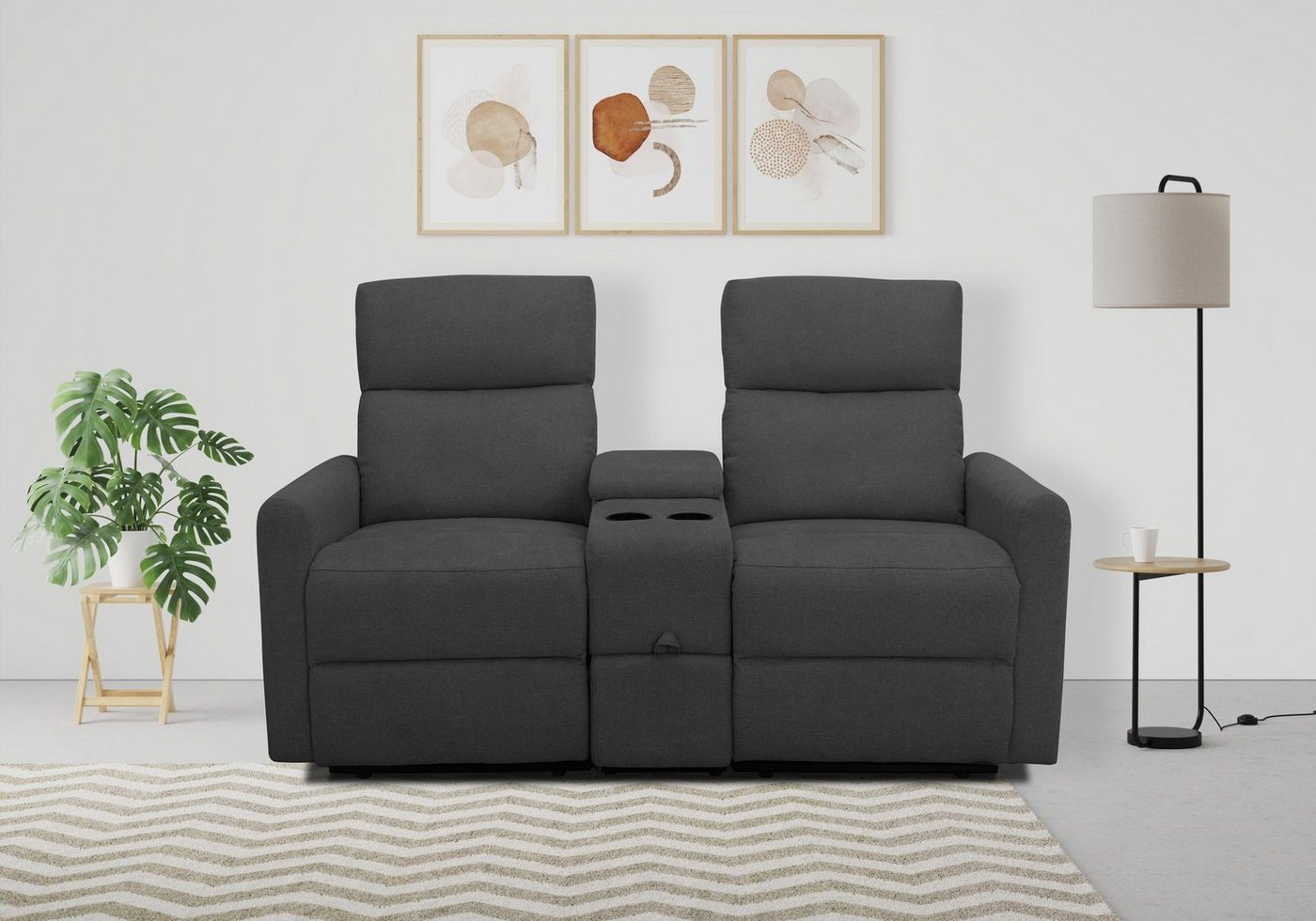 Home affaire 2-Sitzer Daoulas, 2er-Kinosofa, TV-Sessel, Multimedia-Sofa, Kinosofa mit Relaxfunktion, Getränkehalter und Stauraum von Home affaire