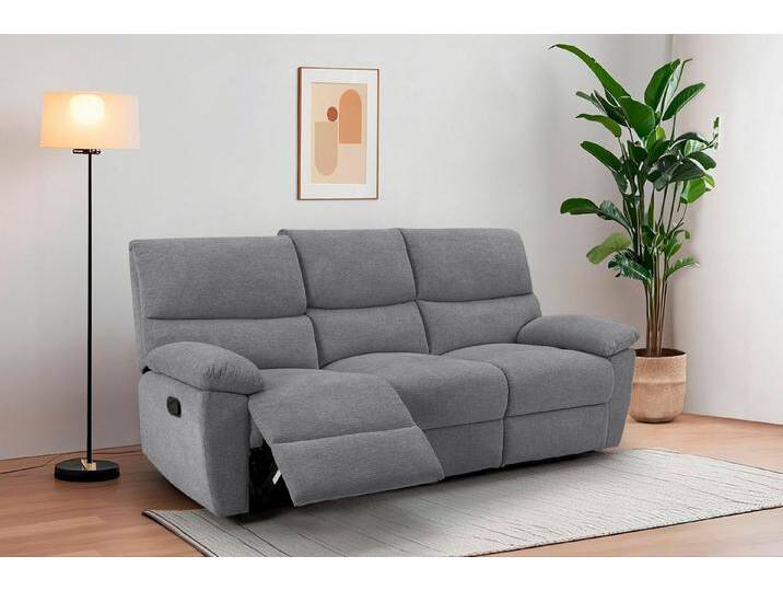 Home affaire 3-Sitzer LANNOY, manuelle o. elelektrische Relaxfunktion in 2 Sitzen, USB A/C, Liegefunktion (105°-150), Reclinersofa, Webstoff, Federkern, grau von Home-affaire