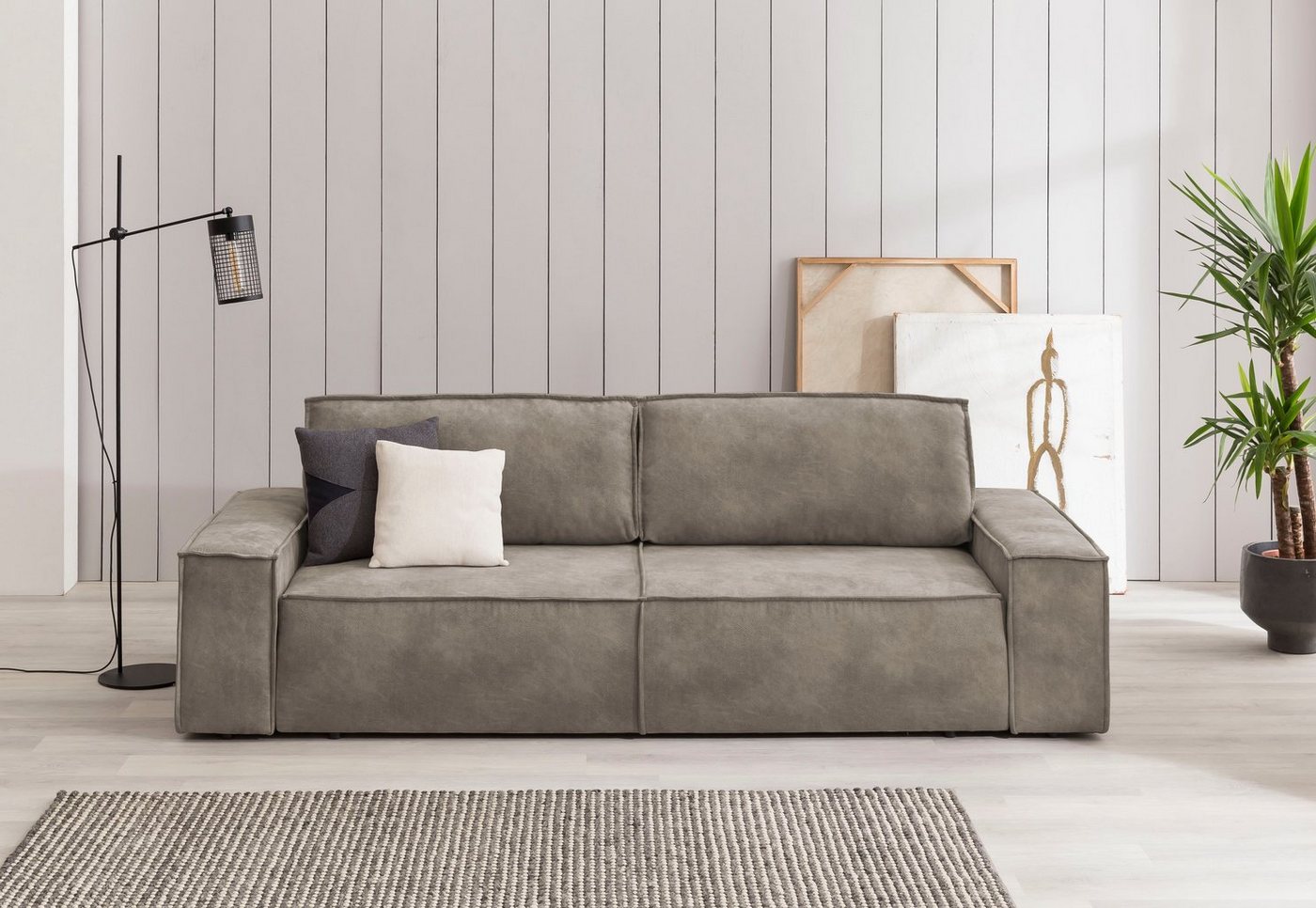 Home affaire 3-Sitzer SHERWOOD Schlafsofa (257cm) Cord, Samtvelours, Vintage-Lederoptik, Schlaffunktion mit Bettkasten (ca. 136/200cm) von Home affaire