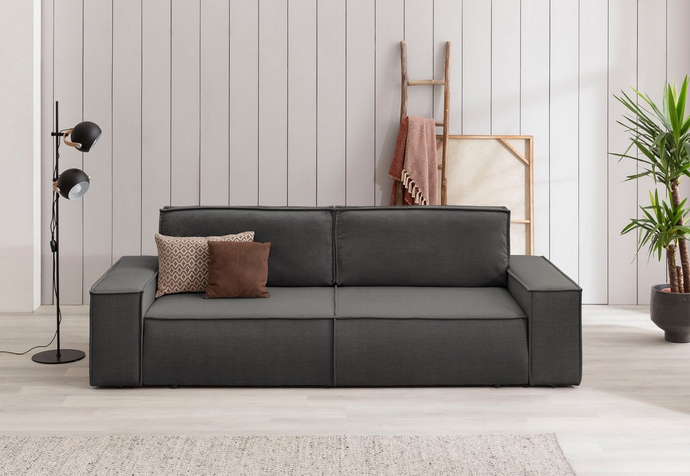 Home affaire 3-Sitzer SHERWOOD Schlafsofa (257cm) Cord, Samtvelours, Vintage-Lederoptik, Schlaffunktion mit Bettkasten (ca. 136/200cm) von Home affaire