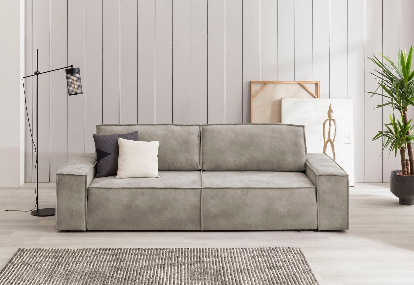 Home affaire 3-Sitzer SHERWOOD Schlafsofa (257cm) Cord, Samtvelours, Vintage-Lederoptik, Schlaffunktion mit Bettkasten (ca. 136/200cm) von Home affaire