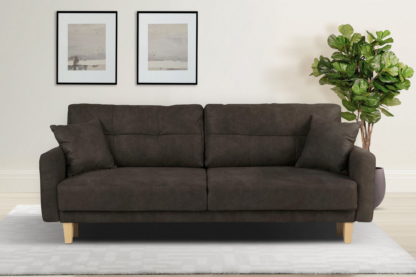 Home affaire 3-Sitzer TRIPLO optionale Schlafsofa mit Bettkasten, Maße B/T/H: 215/100/89 cm, Wahlweise Bettfunktion - Liegefläche 145x191 cm, Rücken-, Zierkissen von Home affaire