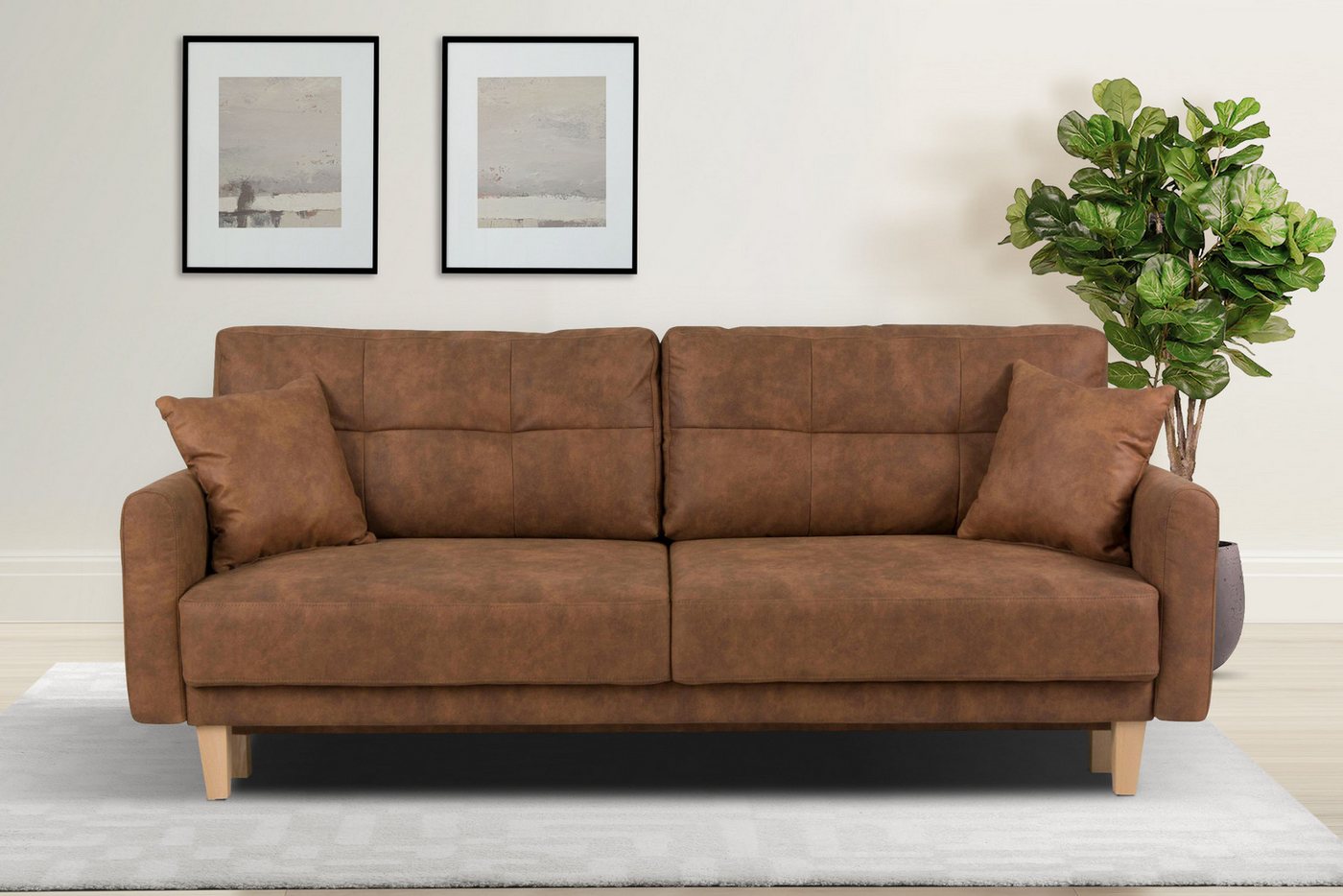 Home affaire 3-Sitzer TRIPLO optionale Schlafsofa mit Bettkasten, Maße B/T/H: 215/100/89 cm, Wahlweise Bettfunktion - Liegefläche 145x191 cm, Rücken-, Zierkissen von Home affaire