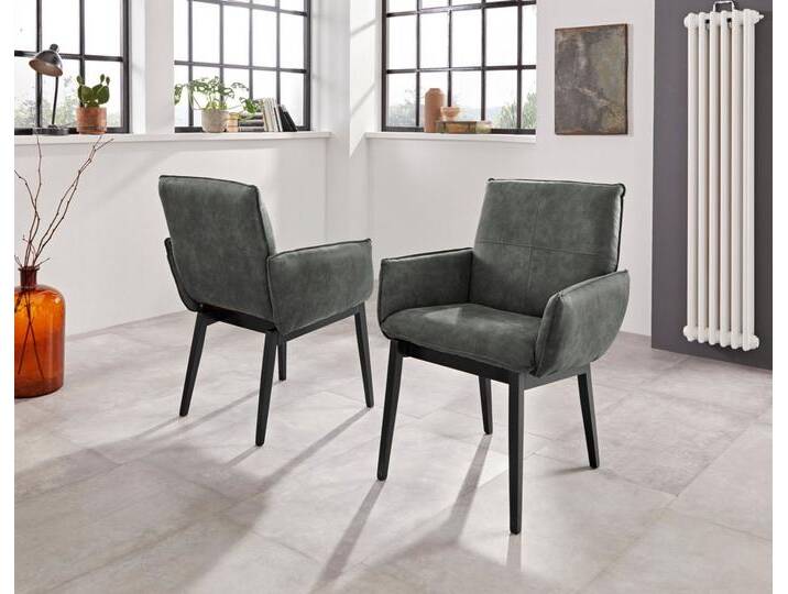 Home affaire Armlehnstuhl Model 6 (Set, 2 St), Bezug in Microfaser oder Leder, Gestell ist Buche in schwarz lackiert, grau, Polyester, anthrazit von Home-affaire