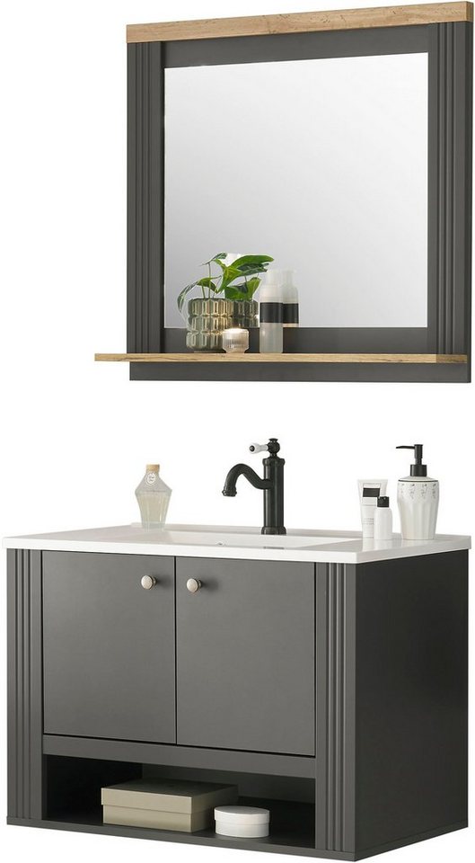 Home affaire Badmöbel-Set WESTMINSTER, Bad im Landhausstil, 2-teiliges Badezimmer, (2-St), Hänge-Waschtisch, Spiegel mit Ablage, in 2 Farben, Breite 80 cm von Home affaire