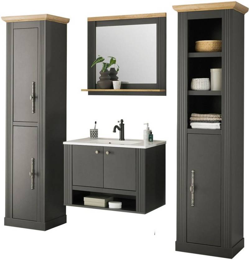 Home affaire Badmöbel-Set WESTMINSTER, Bad im Landhausstil, 4-teiliges Badezimmer, (4-St), Hänge-Waschtisch, Spiegel, 2 Hochschränke, in 2 Farben, Breite 220 cm von Home affaire