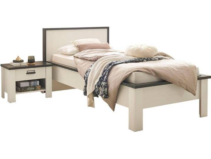 Home affaire Bettanlage SHERWOOD, (2-tlg), Liegefläche Bett 90x200cm, Nachttisch mit 1 Schublade, weiß, Pinie Weiß Dekor von Home-affaire