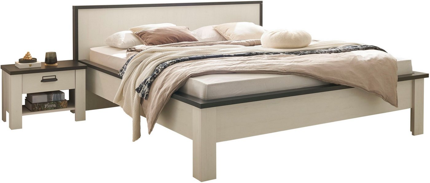 Home affaire Bettanlage SHERWOOD, (3-St), Liegefläche Bett 180x200cm, 2 Nachttische mit jeweils 1 Schublade von Home affaire