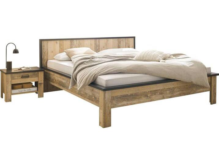 Home affaire Bettanlage SHERWOOD, (3-tlg), Liegefläche Bett 180x200cm, 2 Nachttische mit jeweils 1 Schublade, braun, Old Style hell Dekor von Home-affaire