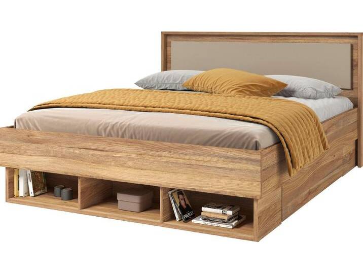 Home affaire Bettgestell Wharton, 140, 160 oder 180cm Breite, Made in Europe (mit oder ohne Stauraumschubladen), Doppelbett mit offenen Regalen, FSC-zertifizierter Holzwerkstoff von Home-affaire