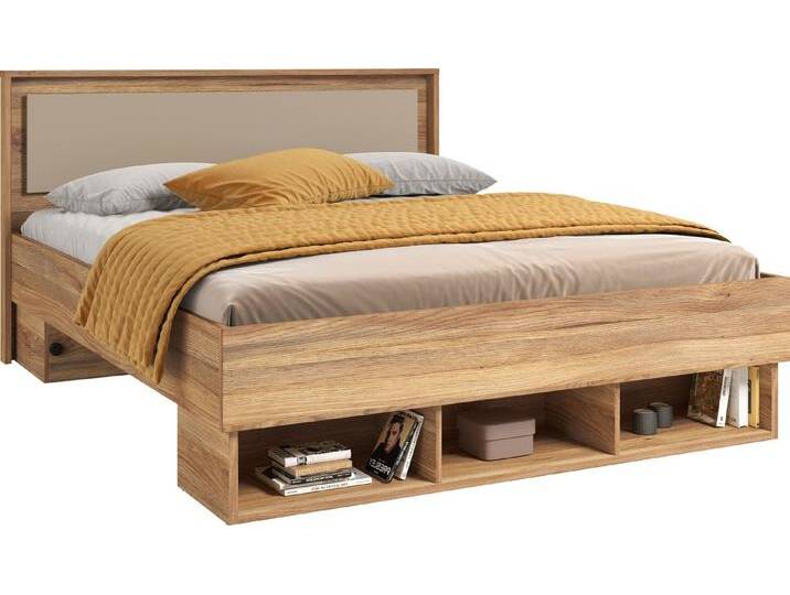 Home affaire Bettgestell Wharton, 140, 160 oder 180cm Breite, Made in Europe (mit oder ohne Stauraumschubladen), Doppelbett mit offenen Regalen, FSC-zertifizierter Holzwerkstoff von Home-affaire