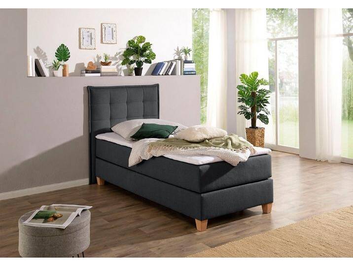 Home affaire Boxspringbett, inklusive Komfortschaum-Topper, grau, 7-Zonen-Tonnentaschen-Federkernmatratze , H4 (120 kg), anthrazit von Home-affaire
