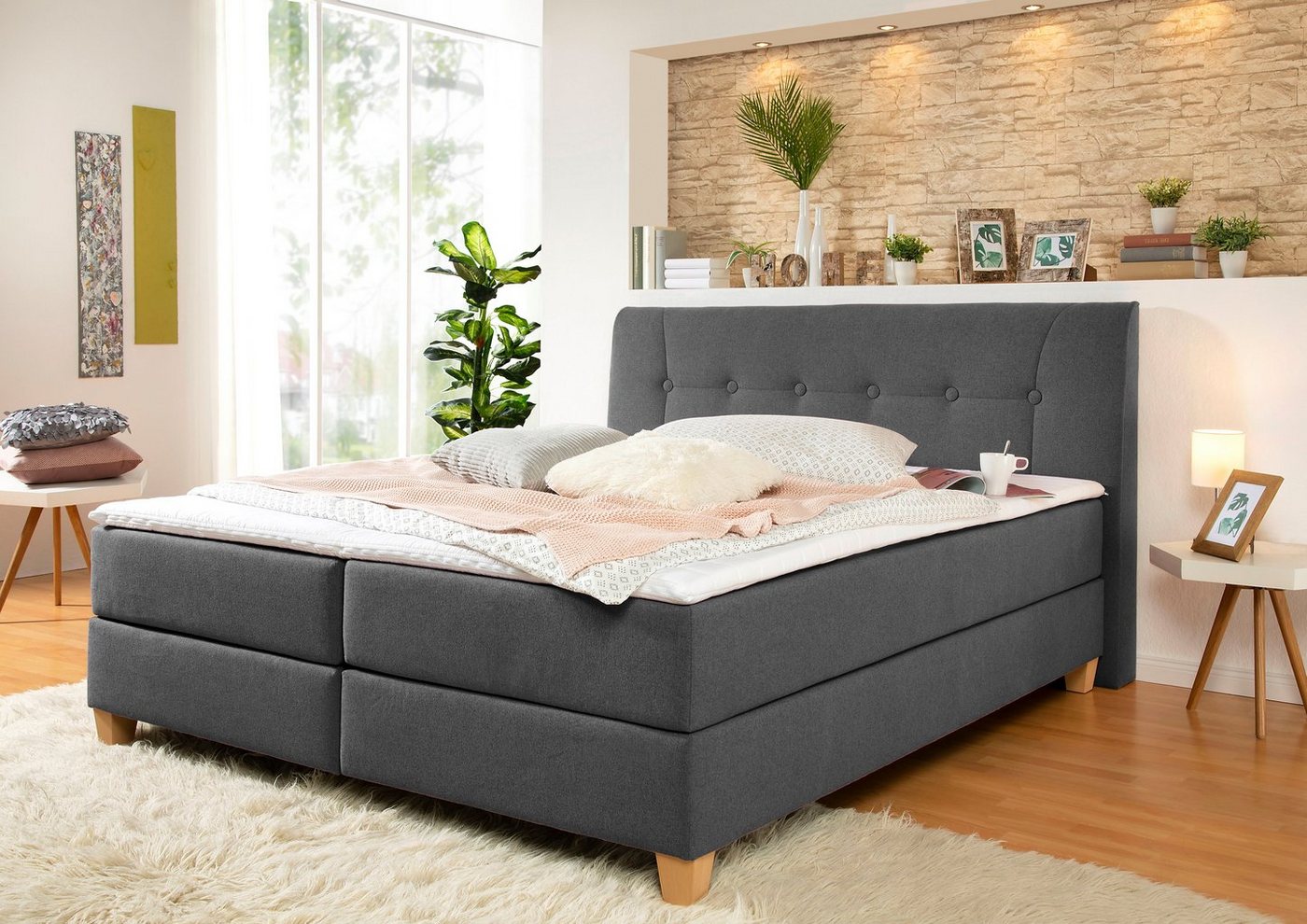 Home affaire Boxspringbett Calloway, inkl. Topper, XXL-Ausführung, in 4 Farben, 5 Breiten, 3 Matratzenarten von Home affaire