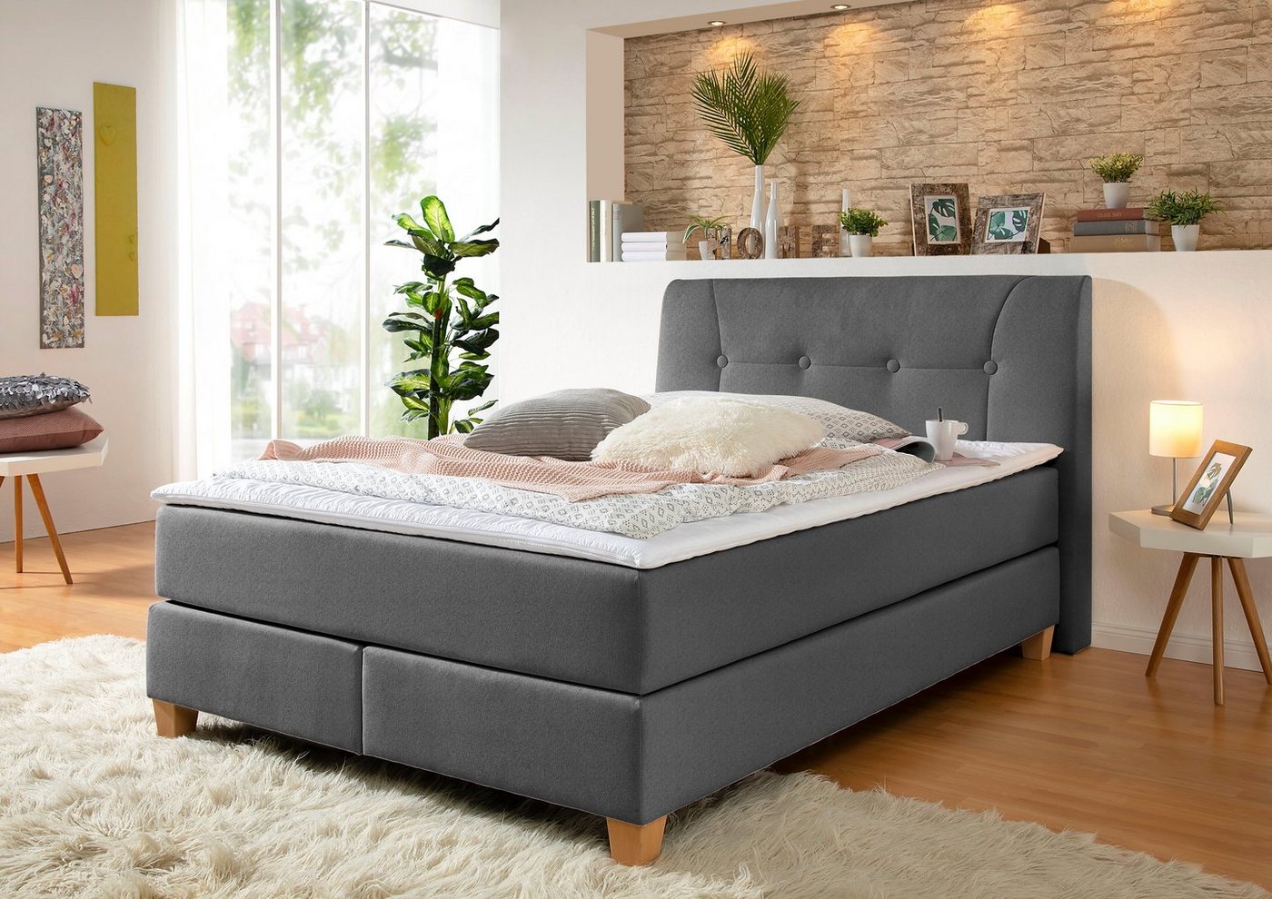 Home affaire Boxspringbett Calloway, inkl. Topper, XXL-Ausführung, in 4 Farben, 5 Breiten, 3 Matratzenarten von Home affaire