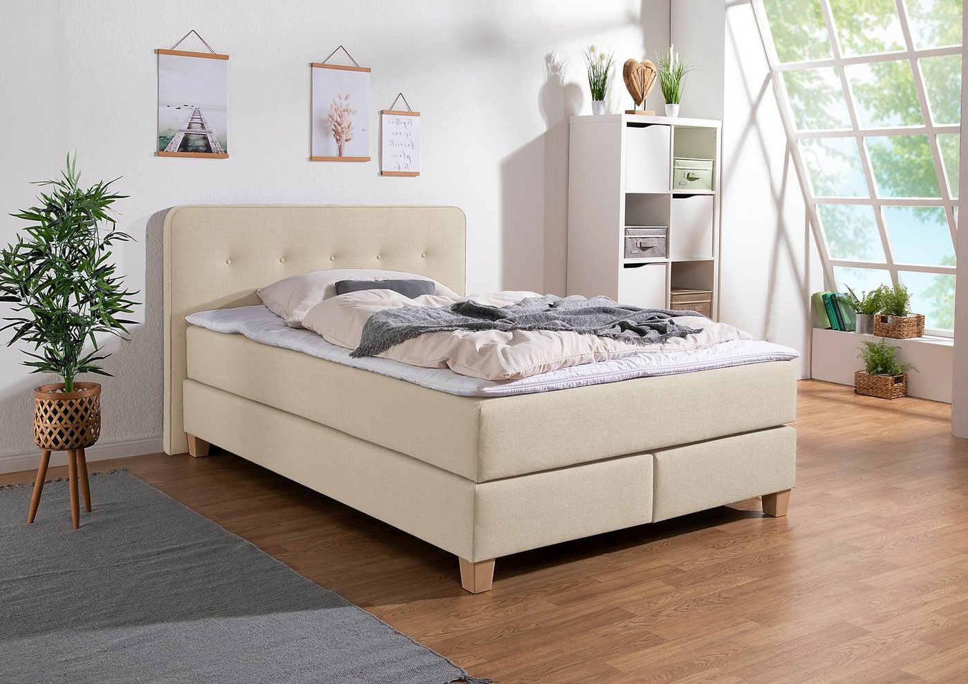 Home affaire Boxspringbett Fargo, in Überlänge 220 cm, mit Topper, 3 Ausführungen, 4, Breiten von Home affaire