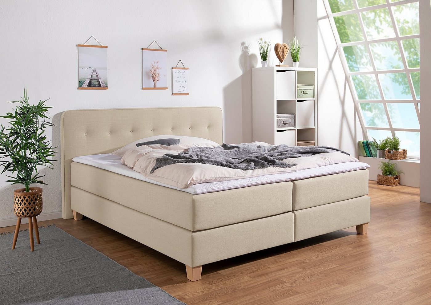 Home affaire Boxspringbett Fargo, in Überlänge 220 cm, mit Topper, 3 Ausführungen, 4, Breiten von Home affaire