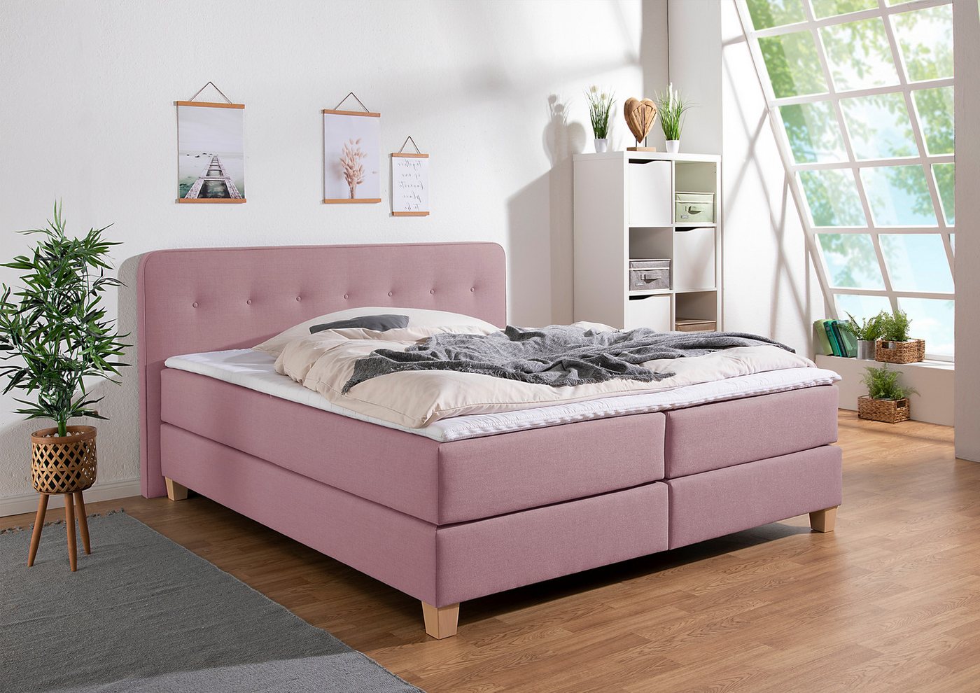 Home affaire Boxspringbett Fargo, in Überlänge 220 cm, mit Topper, 3 Ausführungen, 4, Breiten von Home affaire