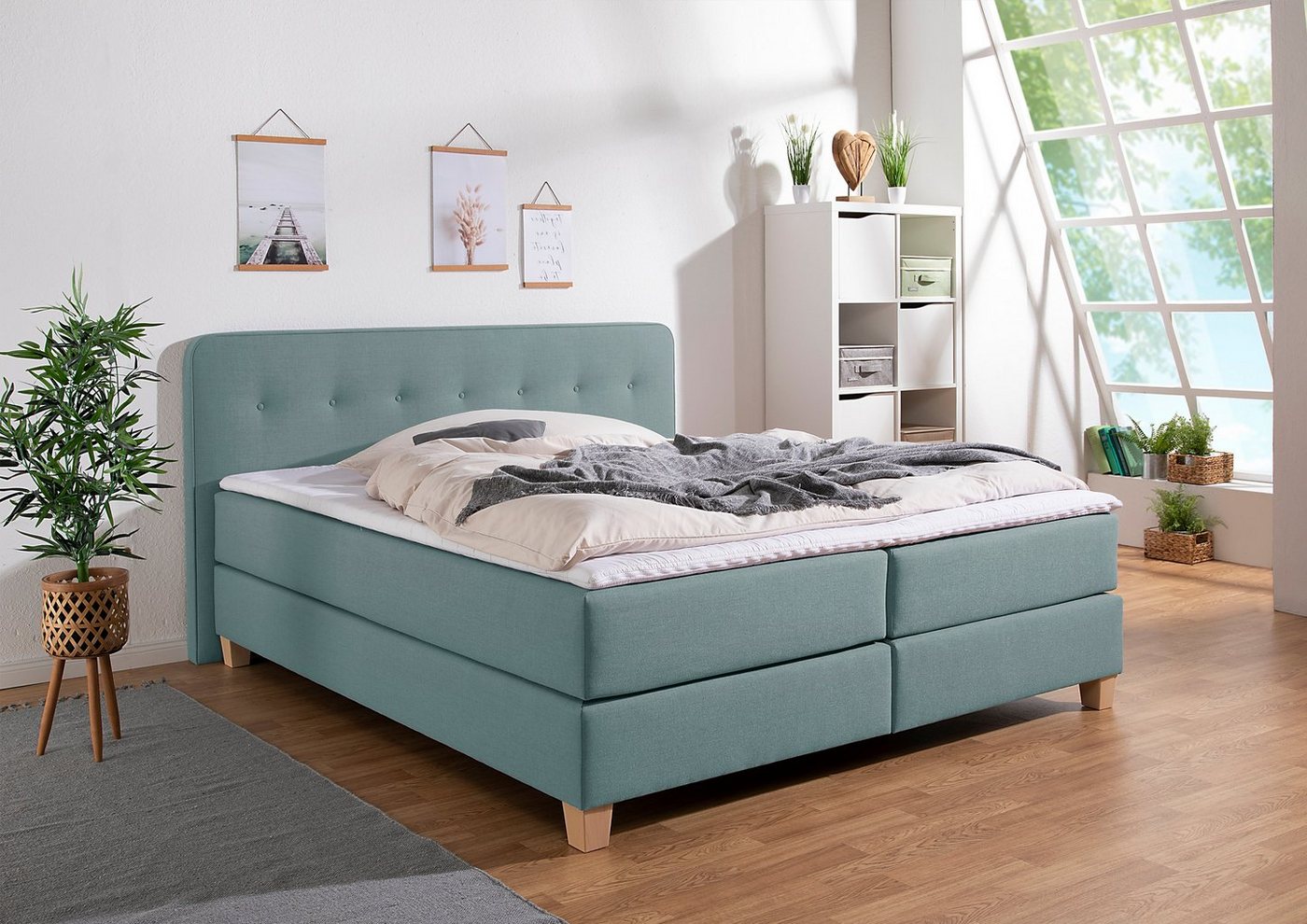 Home affaire Boxspringbett Fargo, in Überlänge 220 cm, mit Topper, 3 Ausführungen, 4, Breiten von Home affaire