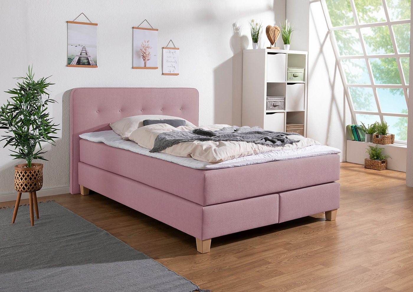 Home affaire Boxspringbett Fargo, in Überlänge 220 cm, mit Topper, 3 Ausführungen, 4, Breiten von Home affaire