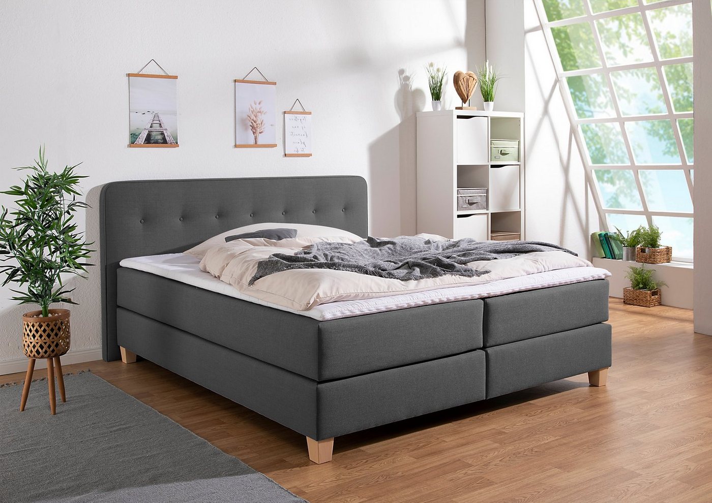 Home affaire Boxspringbett Fargo, in Überlänge 220 cm, mit Topper, 3 Ausführungen, 4, Breiten von Home affaire