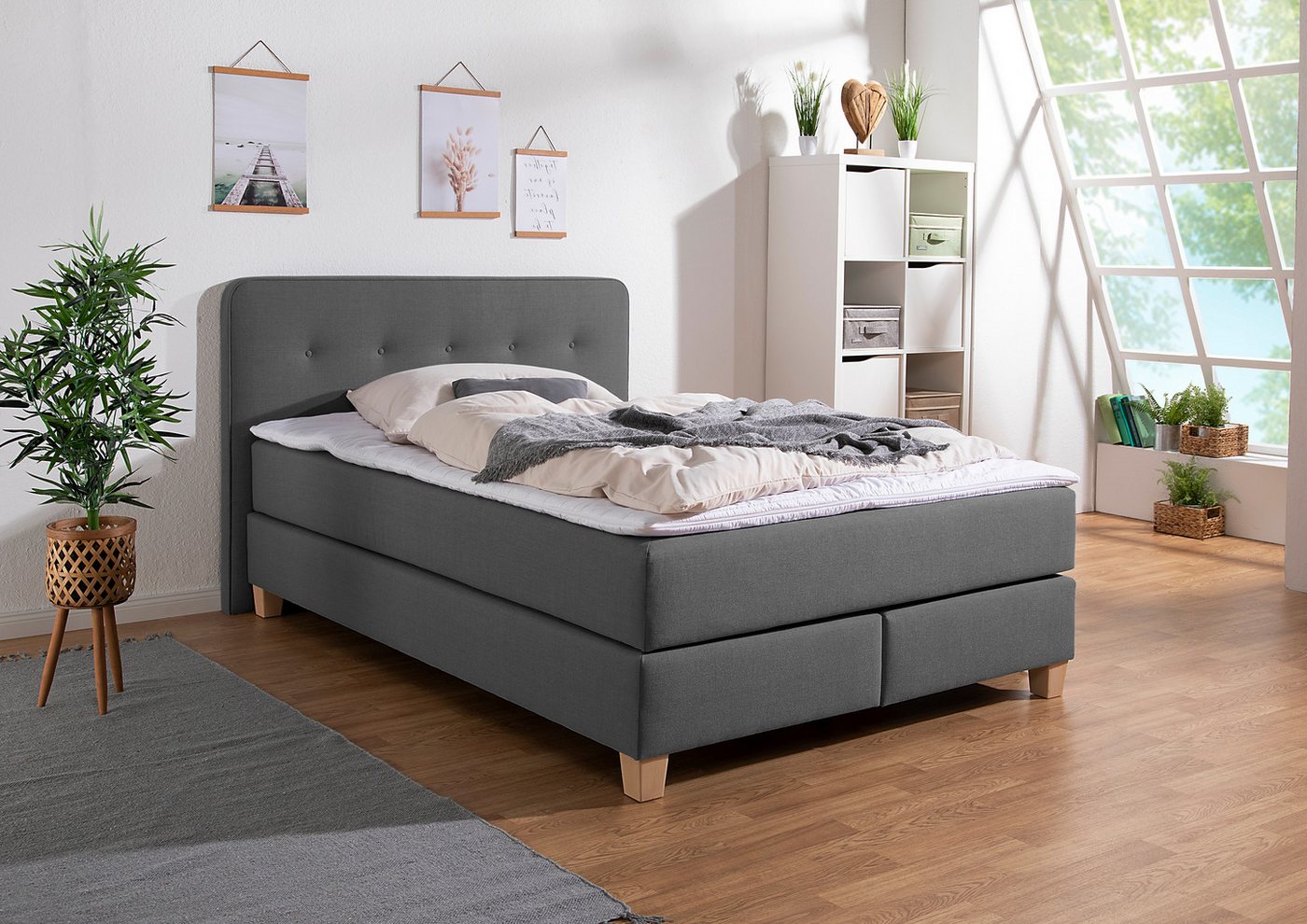 Home affaire Boxspringbett Fargo, in Überlänge 220 cm, mit Topper, 3 Ausführungen, 4, Breiten von Home affaire