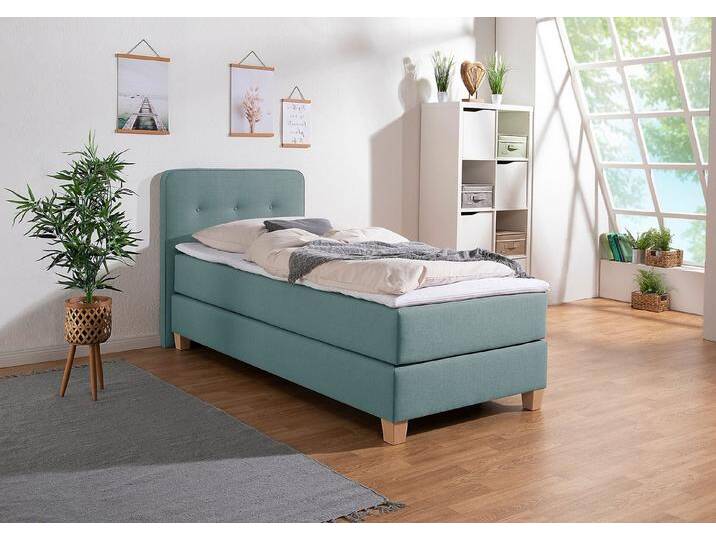 Home affaire Boxspringbett Fargo, inkl. Topper, in 3 Matratzenarten, in Samt- oder Strukturstoff, blau, Bonnell-Federkernmatratze , H2 , (80 kg) von Home-affaire