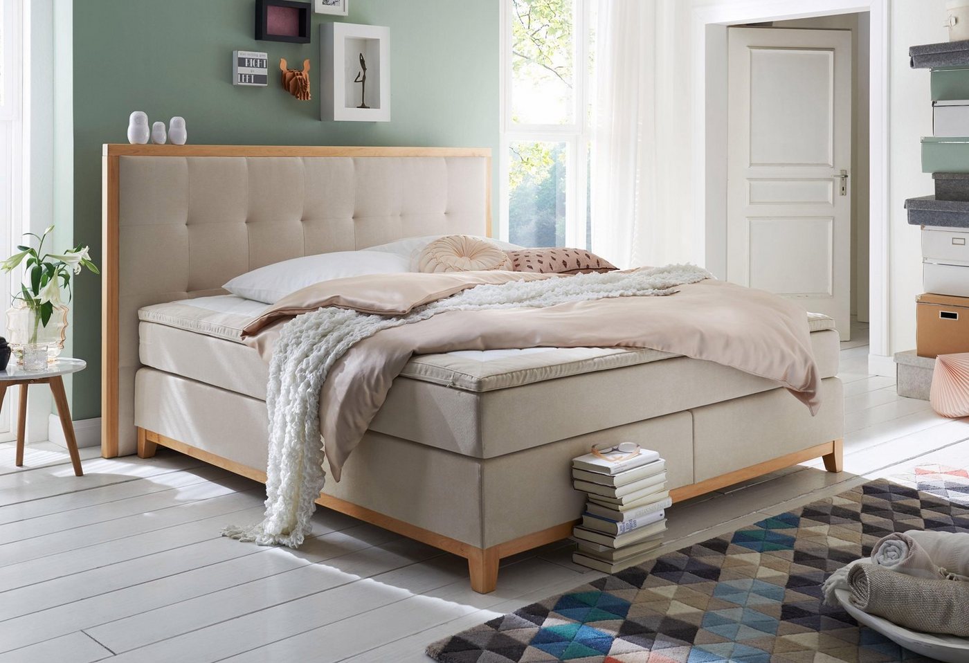 Home affaire Boxspringbett Sonja, mit Steppung im Kopfteil und Holzrahmen, inklusive Topper Home affaire Boxspringbett Sonja, mit Steppung im Kopfteil und Holzrahmen, inklusive Topper von Home affaire