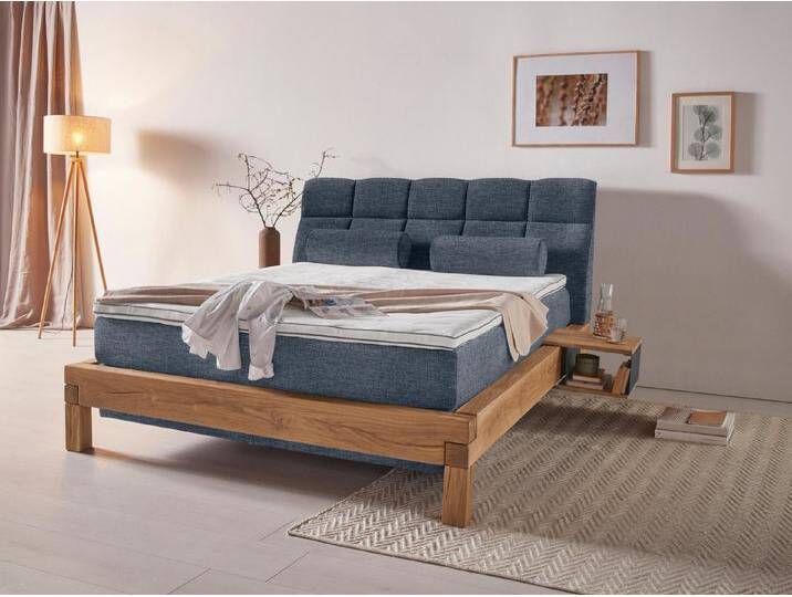 Home affaire Boxspringbett Villads, Liegefläche: 160/200 cm aus Balkeneiche, Inside-Boxspring-Unterbau, blau, Topper Basic, H3 (100 kg) , H4 (120 kg) von Home-affaire