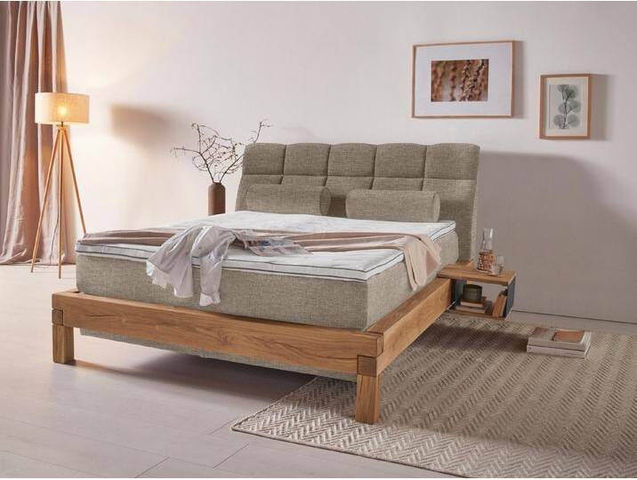 Home affaire Boxspringbett Villads, Liegefläche: 160/200 cm aus Balkeneiche, Inside-Boxspring-Unterbau, braun, Topper Basic, H2 (80 kg) , H3 (100 kg) von Home-affaire
