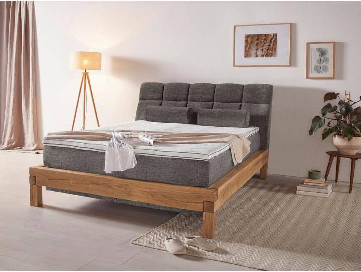Home affaire Boxspringbett Villads, Liegefläche: 160/200 cm aus Balkeneiche, Inside-Boxspring-Unterbau, braun, Topper Basic, H3 (100 kg) , H3 (100 kg) von Home-affaire