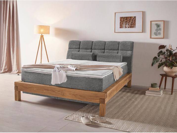 Home affaire Boxspringbett Villads, Liegefläche: 160/200 cm aus Balkeneiche, Inside-Boxspring-Unterbau, braun, Topper Premium, H2 (80 kg) von Home-affaire