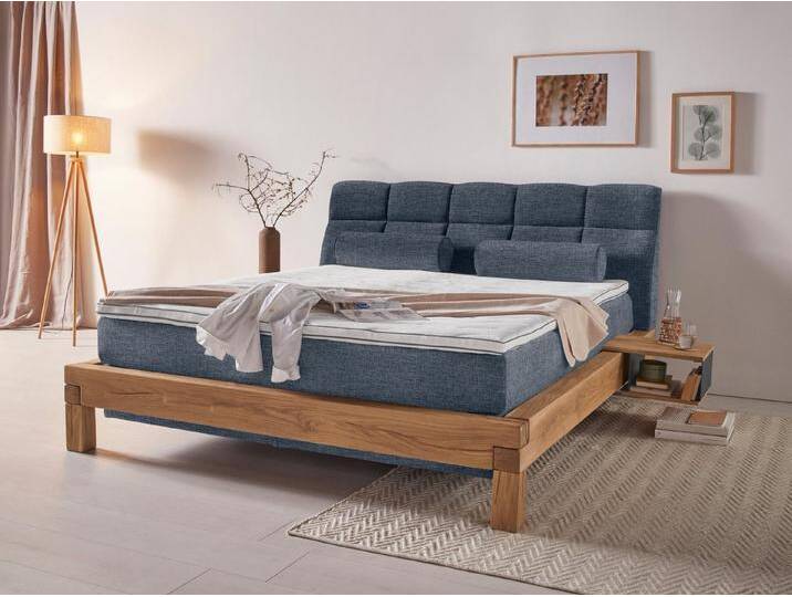 Home affaire Boxspringbett Villads, Liegefläche: 180/200 cm, Inside-Boxspring-Unterbau, recycelte Stoffe, blau, Topper Basic, H3 (100 kg) von Home-affaire