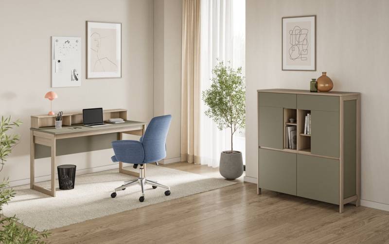 Home affaire Büromöbel-Set Stranda im Scandi-Style, Home Office, Büro in zwei Farben verfügbar, (2-tlg), enthält Schreibtisch, Highboard von Home affaire