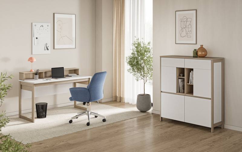 Home affaire Büromöbel-Set Stranda im Scandi-Style, Home Office, Büro in zwei Farben verfügbar, (2-tlg), enthält Schreibtisch, Highboard von Home affaire