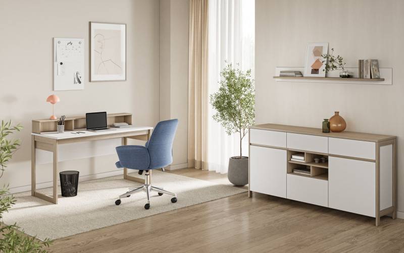 Home affaire Büromöbel-Set Stranda im Scandi-Style, Home Office, Büro in zwei Farben verfügbar, (3-tlg), enthält Schreibtisch, Sideboard und Wandboard von Home affaire