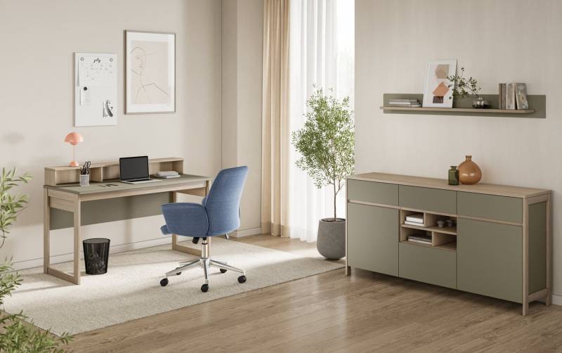 Home affaire Büromöbel-Set Stranda im Scandi-Style, Home Office, Büro in zwei Farben verfügbar, (3-tlg), enthält Schreibtisch, Sideboard und Wandboard von Home affaire