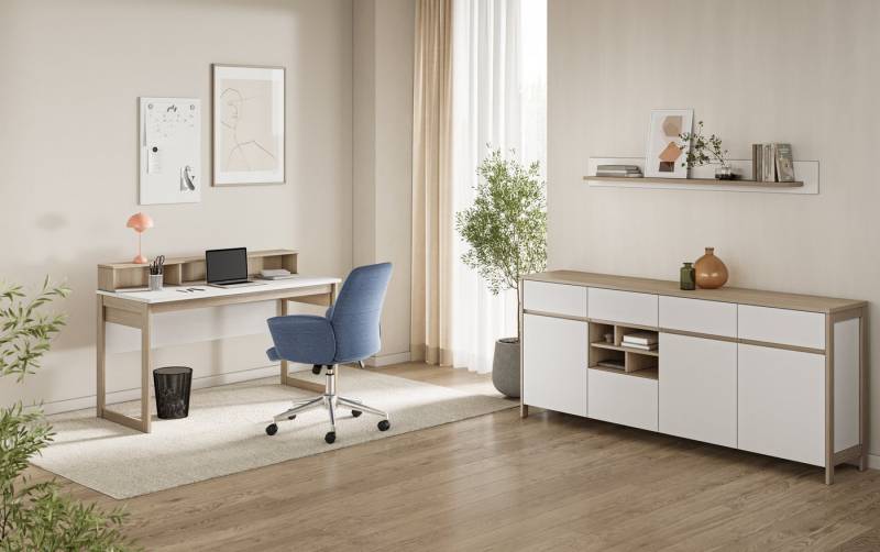 Home affaire Büromöbel-Set Stranda im Scandi-Style, Home Office, Büro in zwei Farben verfügbar, (3-tlg), enthält Schreibtisch, Sideboard und Wandboard von Home affaire