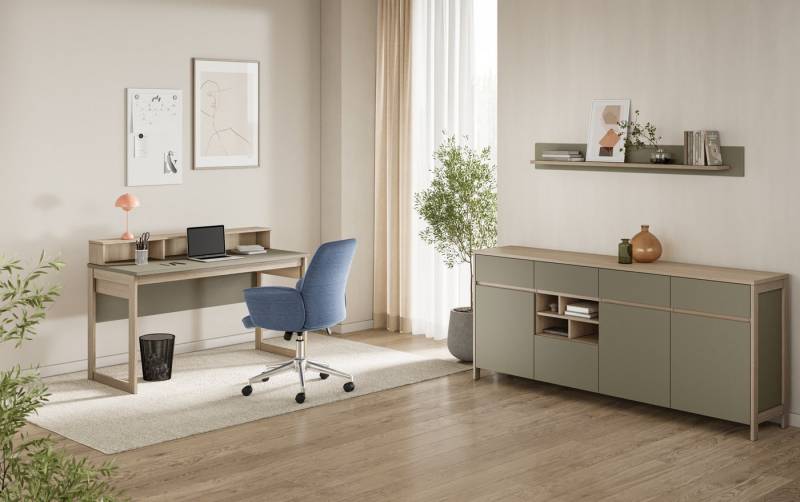 Home affaire Büromöbel-Set Stranda im Scandi-Style, Home Office, Büro in zwei Farben verfügbar, (3-tlg), enthält Schreibtisch, Sideboard und Wandboard von Home affaire