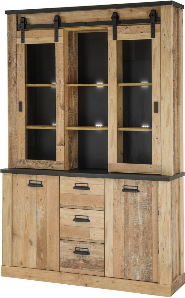 Home affaire Buffet SHERWOOD Holz Dekor, mit Scheunentorbeschlag und Apothekergriffen, Breite 133cm von Home affaire