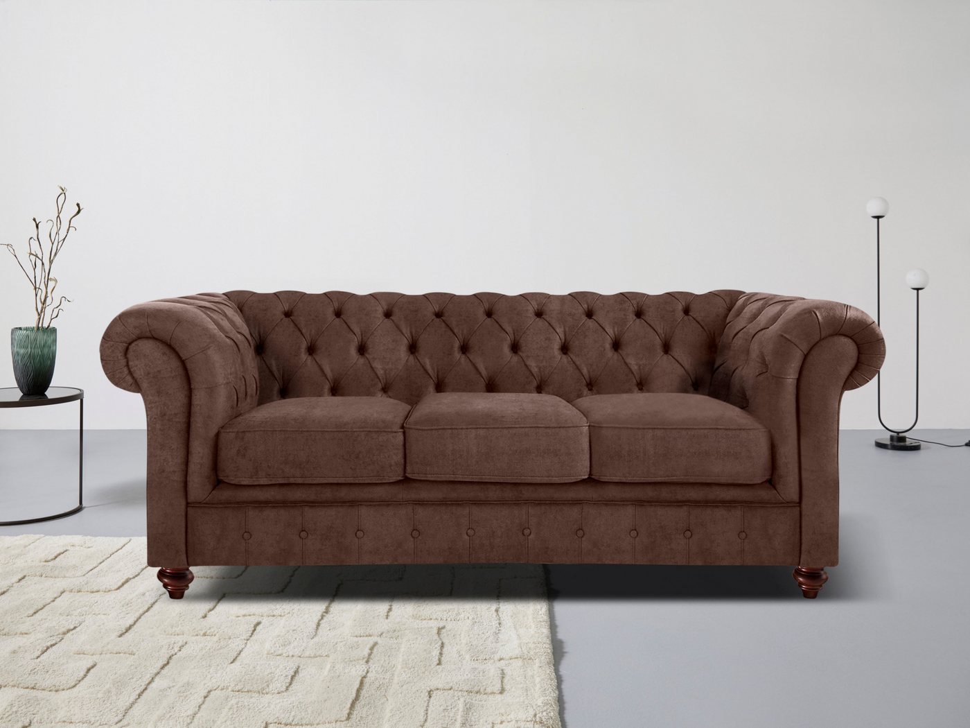 Home affaire Chesterfield-Sofa Chesterfield 3-Sitzer B/T/H: 198/89/74 cm, mit hochwertiger Knopfheftung, auch in Leder von Home affaire