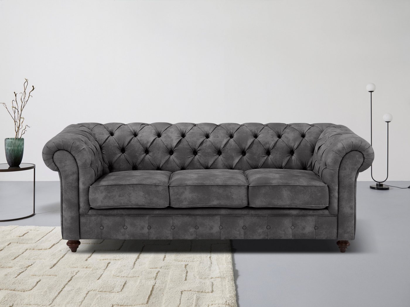 Home affaire Chesterfield-Sofa Chesterfield 3-Sitzer B/T/H: 198/89/74 cm, mit hochwertiger Knopfheftung, auch in Leder von Home affaire