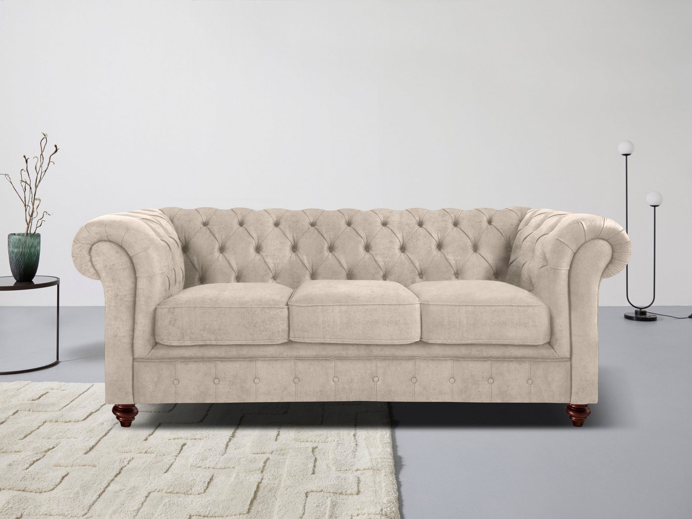 Home affaire Chesterfield-Sofa Chesterfield 3-Sitzer B/T/H: 198/89/74 cm, mit hochwertiger Knopfheftung, auch in Leder von Home affaire