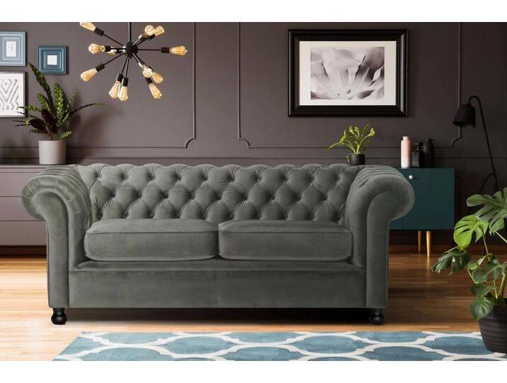 Home affaire Chesterfield-Sofa Chesterfield Home 3-Sitzer B/T/H: 192/87/75 cn, mit edler Knopfheftung und typischen Armlehnen, grau Home affaire Chesterfield-Sofa Chesterfield Home 3-Sitzer B/T/H: 192/87/75 cn, mit edler Knopfheftung und typischen Armlehnen, grau von Home-affaire