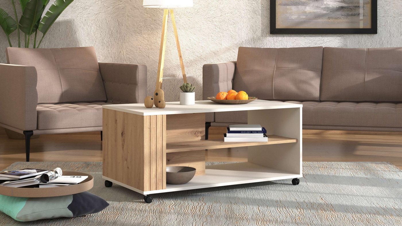 Home affaire Couchtisch Belfort Kaffetisch 100 cm, Stilvolles und zeitloses Design, mit rollen, mit zwei Ablageböden, in trendigen Farbkombination von Home affaire
