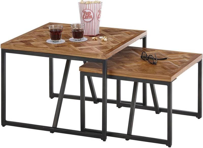 Stolkom Sp.z.o.o. Couchtisch Lola, 2-er Set Massivholz Teak recycelt mit Muster von Stolkom Sp.z.o.o.