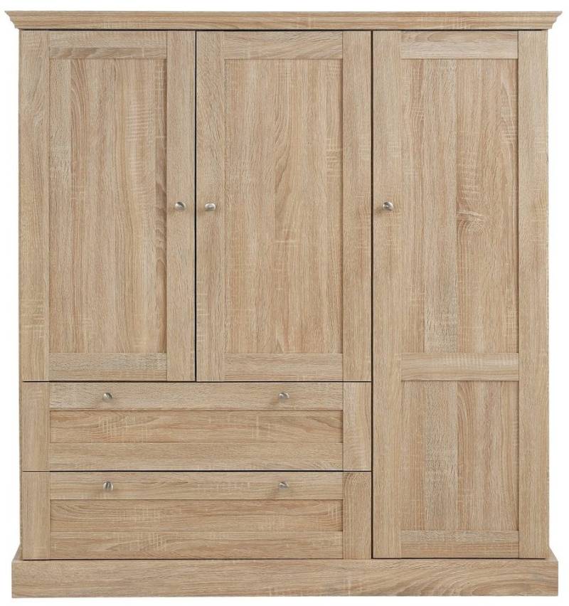 Home affaire Drehtürenschrank Binz, Wäscheschrank, Mehrzweckschrank, skandinavischer Landhausstil (B/H/T ca. 122/130/35 cm) viele Stauraummöglichkeiten, Metallgriffe, Türen mit Rahmen/ Kassetten von Home affaire