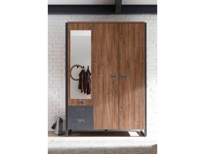 Home affaire Drehtürenschrank Detroit Schubladen in Schieferoptik, Metallgriffe Kleiderschrank mit Spiegel Garderobe in den Breiten: 99/143 oder 232cm von Home-affaire
